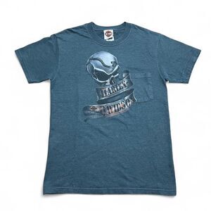 Harley-davidson Men's Grey and Blue T-shirt